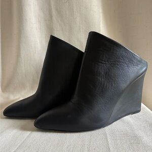 Vince Vail Black Leather Pointed Toe Wedge Mules 8.5 US 39.5 EU